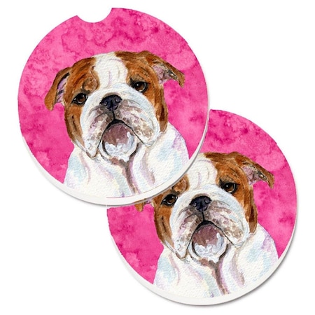 Carolines Treasures Pink English Bulldog  Cup Holder Car Coaster, PK2 SS4760-PKCARC